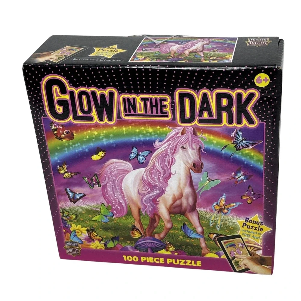 MasterPieces Rainbow World Jigsaw Puzzle 100-Pieces Glow In‎ The Dark Horse NIB